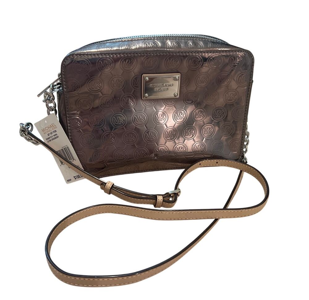 NWT Michael Kors Patent Leather Logo Chain with Leather Strap Mini Crossbody Bag - Picture 1 of 7